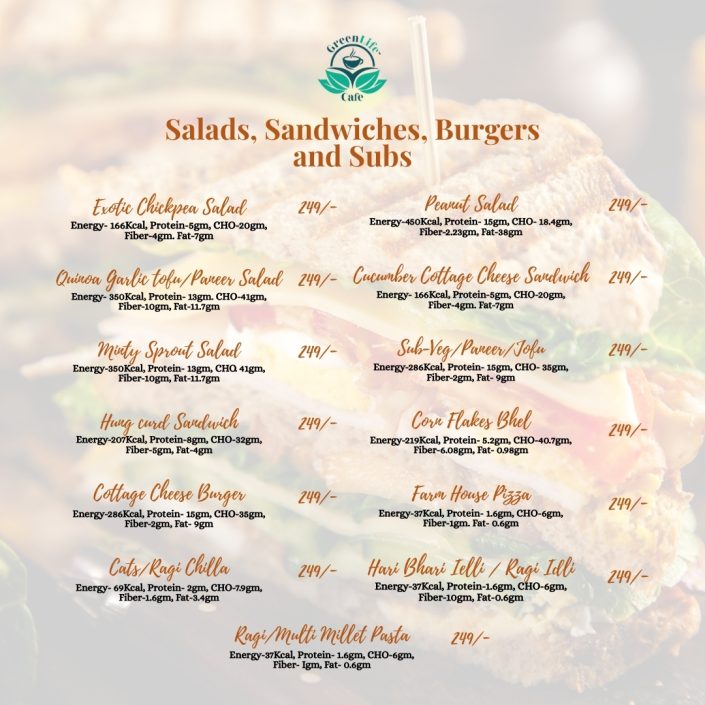 Salads, Sandwiches, Burgers and Subs menu